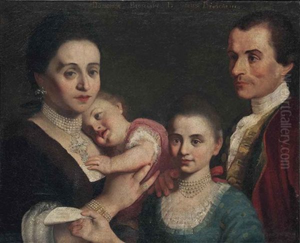 A Group Portrait Of A Gentleman, His Wife And Two Children, Bust Lengths Oil Painting by Giuseppe Bonito