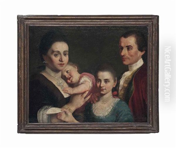 A Group Portrait Of A Gentleman, His Wife And Two Children, Bust Lengths Oil Painting by Giuseppe Bonito