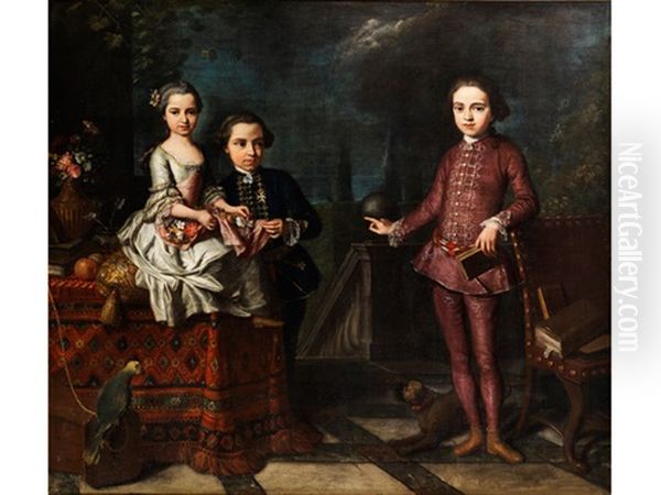 Gruppenportrait Von Drei Adeligen Kindern Oil Painting by Giuseppe Bonito