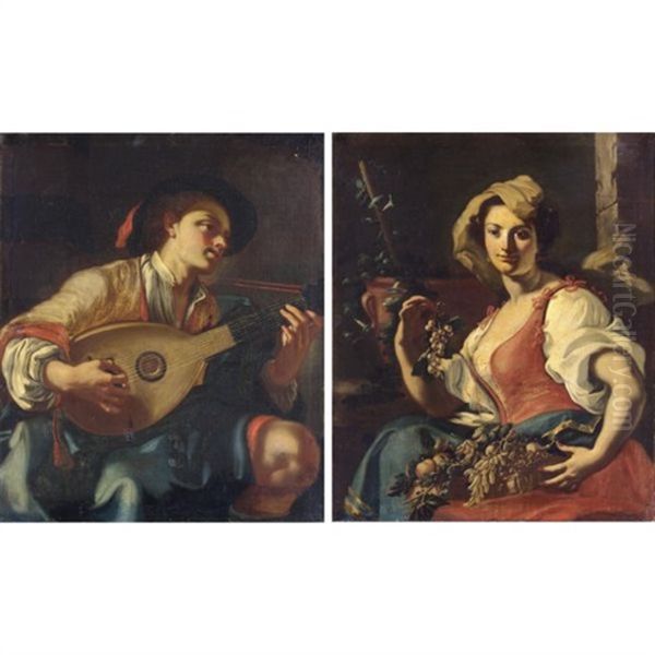 Allegoria Della Musica (+ Allegoria Dell'autunno; Pair) Oil Painting by Giuseppe Bonito