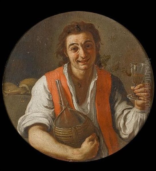 A Peasant Man Holding A Carafe And A Glass Of Wine Oil Painting by Giuseppe Bonito