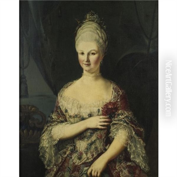 Portrait Of A Lady Holding A Carnation Oil Painting by Giuseppe Bonito