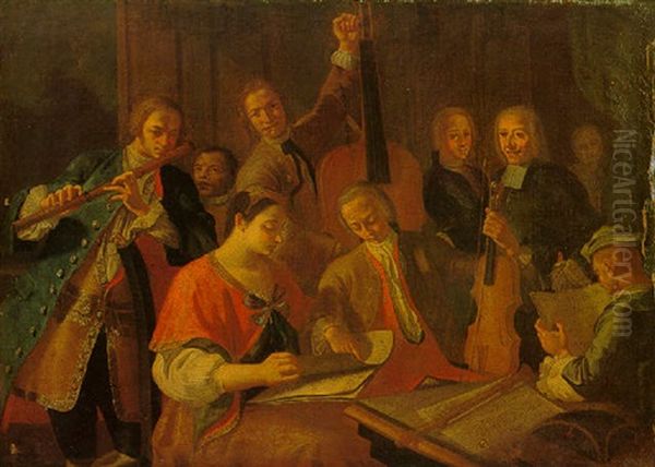 A Musical Gathering Oil Painting by Giuseppe Bonito