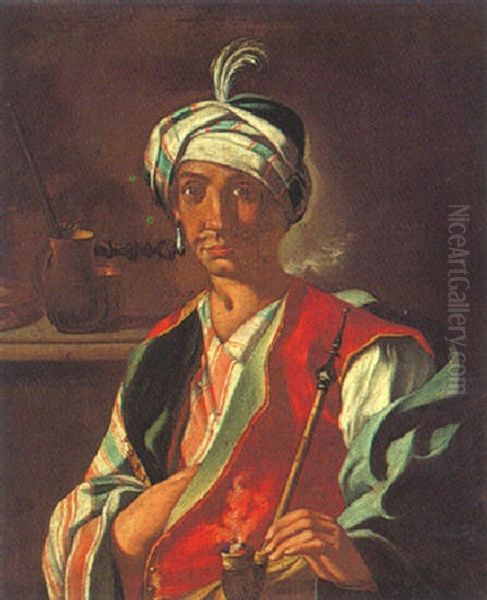 Portrait Of An Ottoman Pipe-smoker Oil Painting by Giuseppe Bonito