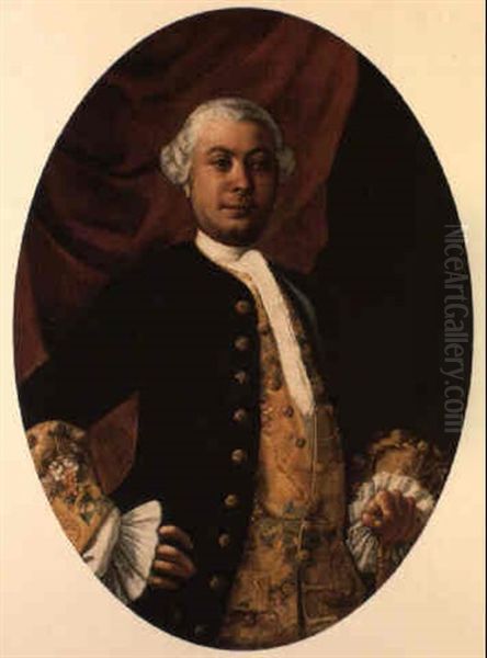 Portrait Of A Gentleman In A Black Coat Holding A Cane Oil Painting by Giuseppe Bonito