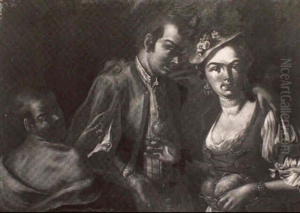 Le Couple Amoureux Oil Painting by Giuseppe Bonito