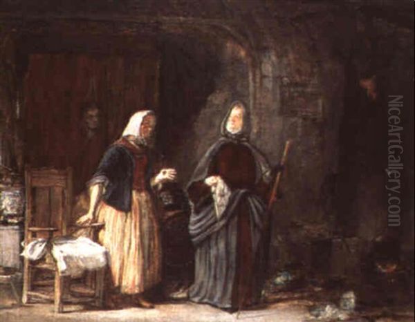 Lady Margaret Bellenden In The Cottage Of Mause Headrigg Oil Painting by William Bonnar