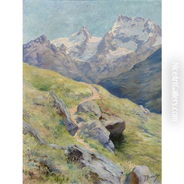 Blick Von Saas-fee Richtung Weissmies Oil Painting by Julia Bonnard