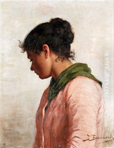 Portrait Einer Jungen Frau Mit Hochgestecktem, Dunkelbraunem Haar Oil Painting by Julia Bonnard