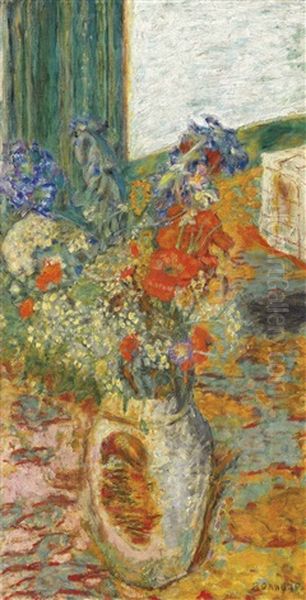 Fleurs Dans Un Pot De Gres Ouinterieur, Fleurs Des Champs Oil Painting by Pierre Bonnard