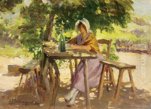 Young Woman Resting In The Shade Oil Painting by Alexandre Francois Bonnardel