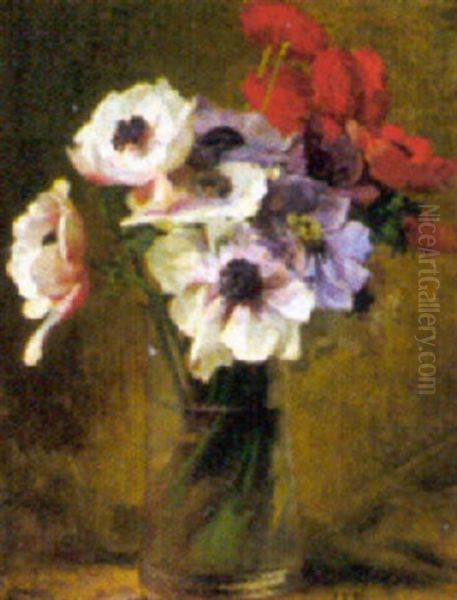 Bouquet D'anemones Oil Painting by Alexandre Francois Bonnardel