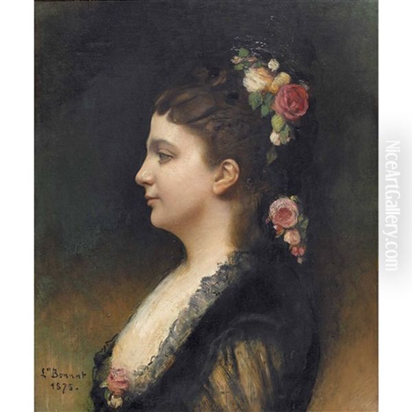 Bildnis Einer Dame Mit Blumenschmuck Im Haar Oil Painting by Leon Bonnat