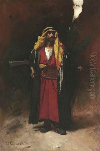 An Arab Guard Oil Painting by Leon Bonnat