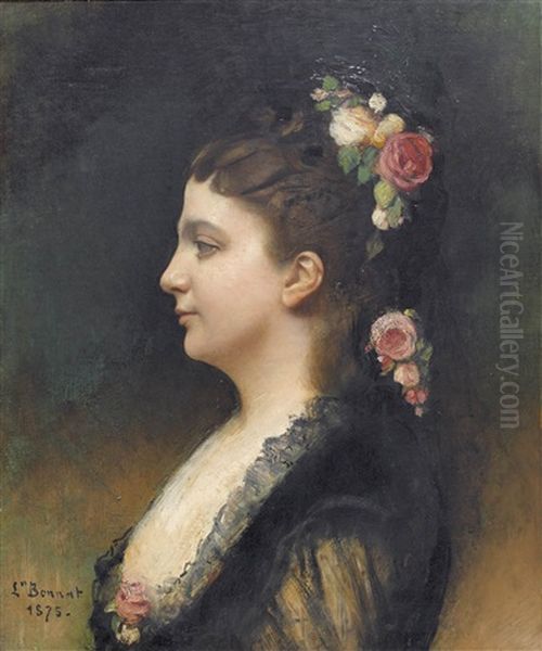 Bildnis Einer Dame Mit Blumenschmuck Im Haar Oil Painting by Leon Bonnat