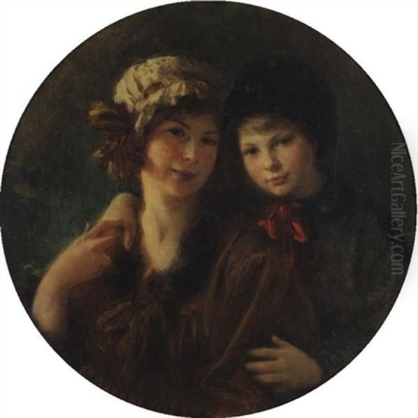 Mother And Daughter Oil Painting by Leon Bonnat