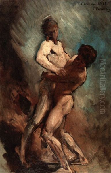 Etude Pour Jacob Se Battant Avec L'ange, Tableau Du Salon De 1876 Oil Painting by Leon Bonnat