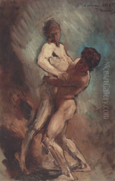 Jacob Se Battant Avec L'ange Oil Painting by Leon Bonnat