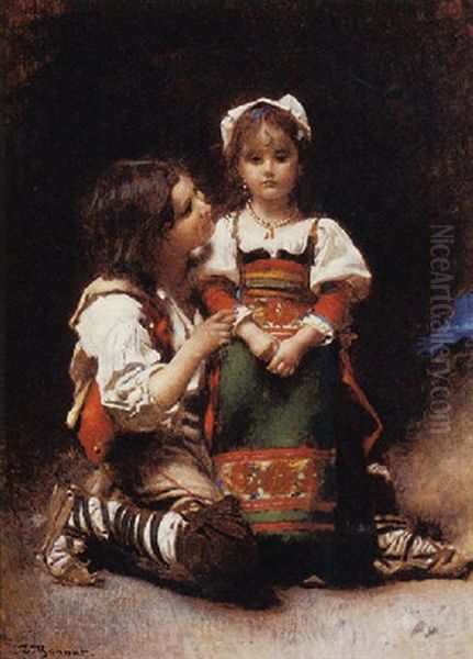 Two Young Italian Children Oil Painting by Leon Bonnat