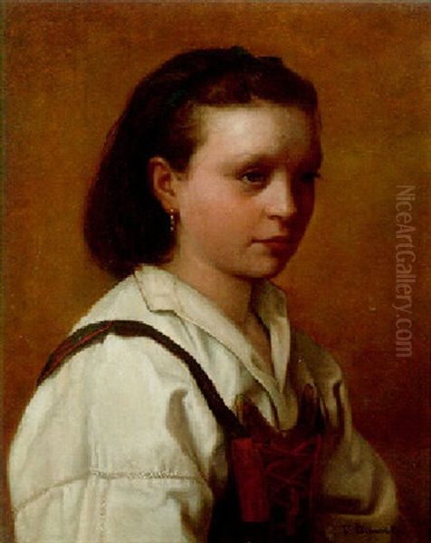 A Portrait Of A Girl Oil Painting by Leon Bonnat