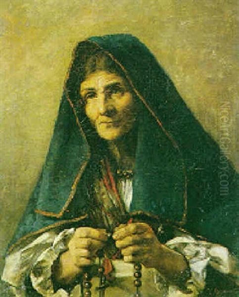 Betende Alte Frau Oil Painting by Leon Bonnat