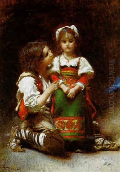 Les Deux Enfants Italiens Oil Painting by Leon Bonnat