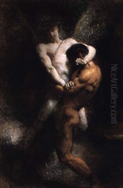 La Lutte De Jacob Oil Painting by Leon Bonnat