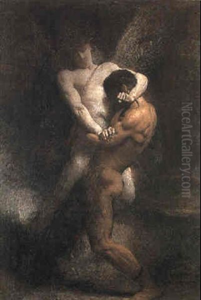 La Lutte De Jacob Oil Painting by Leon Bonnat