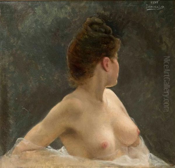 Femme En Buste Nue Au Voile Blanc Oil Painting by Pierre Bonnaud