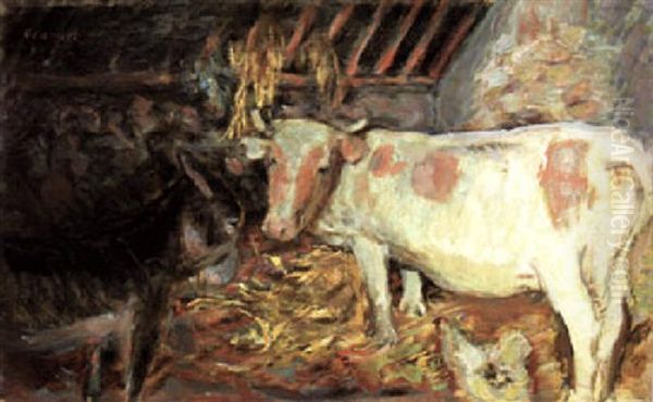 L'etable (vache A L'ecurie) Oil Painting by Pierre Bonnaud