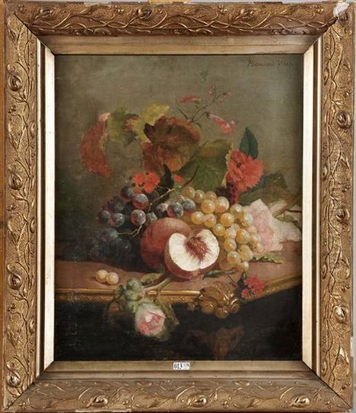 Nature Morte Aux Fleurs Et Aux Fruits Sur Un Entablement Oil Painting by Auguste Bonnefoi