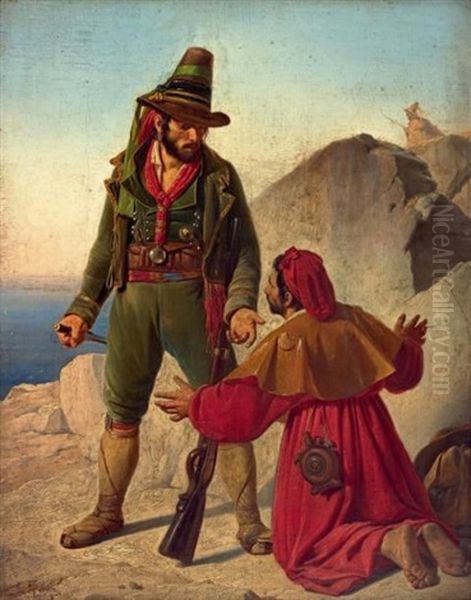 Le Brigand Napolitain Detroussant Un Pelerin De Saint Jacques Oil Painting by Claude Bonnefond