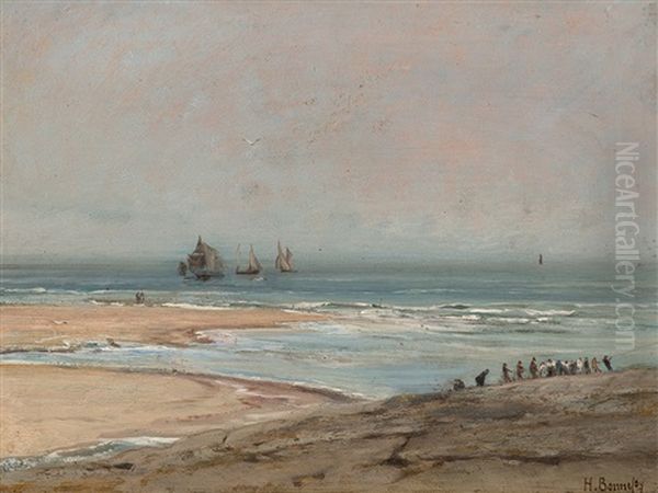 Coastline Oil Painting by Henri Arthur Bonnefoy