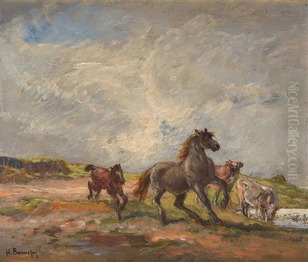 Chevaux Sauvages Oil Painting by Henri Arthur Bonnefoy