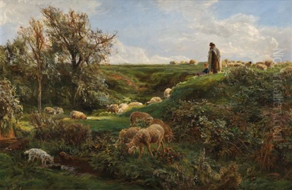 Berger Et Ses Moutons Oil Painting by Henri Arthur Bonnefoy