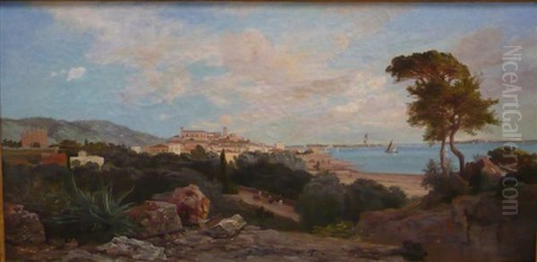 Vue De Cannes Oil Painting by Henri Arthur Bonnefoy