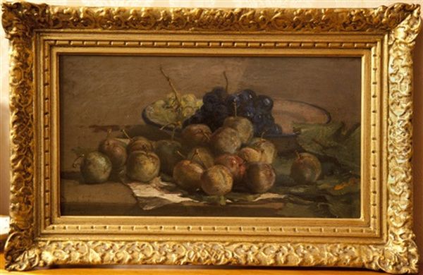 Nature Morte Aux Fruits (pommes Et Raisins) Oil Painting by Henri Arthur Bonnefoy