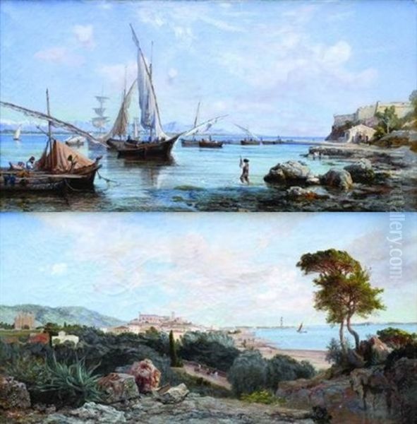 Vue D'antibes (+ Another; 2 Works) Oil Painting by Henri Arthur Bonnefoy