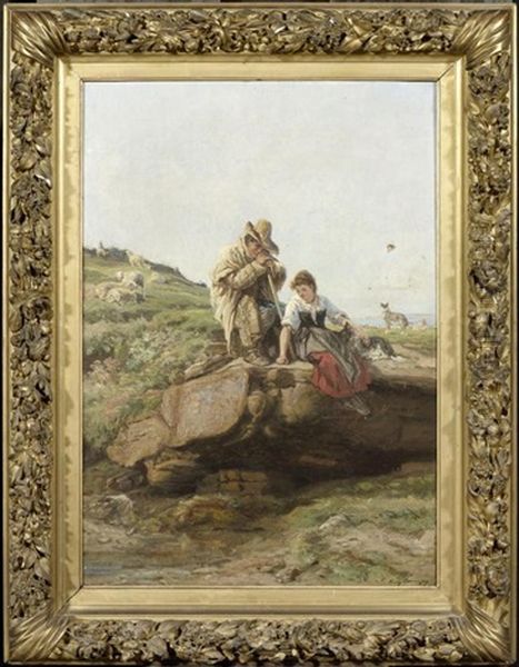 Hirte Und Magd Vor Einer Kustenlandschaft Oil Painting by Henri Arthur Bonnefoy