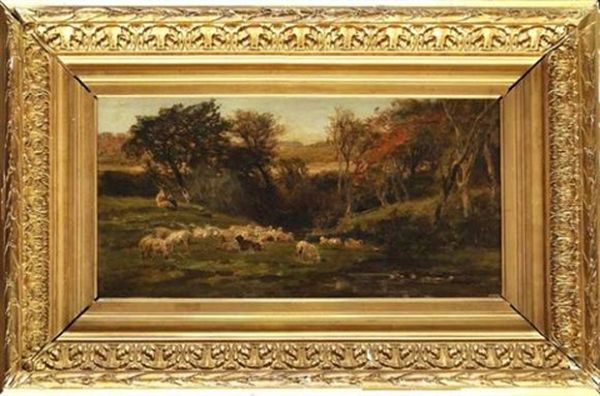 Paturage Pres D'un Ruisseau Oil Painting by Henri Arthur Bonnefoy