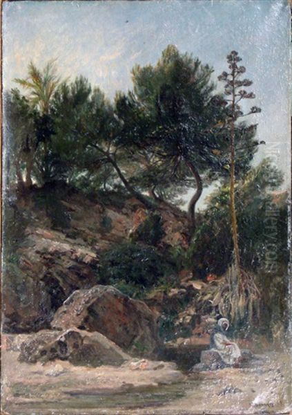 Arabe Se Reposant Au Pied De La Source Oil Painting by Henri Arthur Bonnefoy