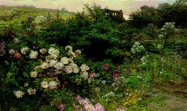 A Summer Garden Oil Painting by Henri Arthur Bonnefoy