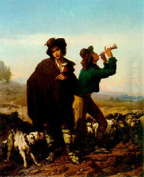 The Two Shepherds Oil Painting by Charles Adolphe Bonnegrace