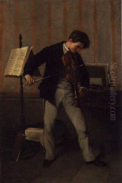 Tuning The Violin Oil Painting by Felix Alfred Bonnet