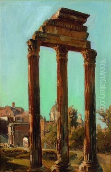 Les Colonnes Du Temple Des Dioscures Sur Le Forum Romain Oil Painting by Francois Bonnet