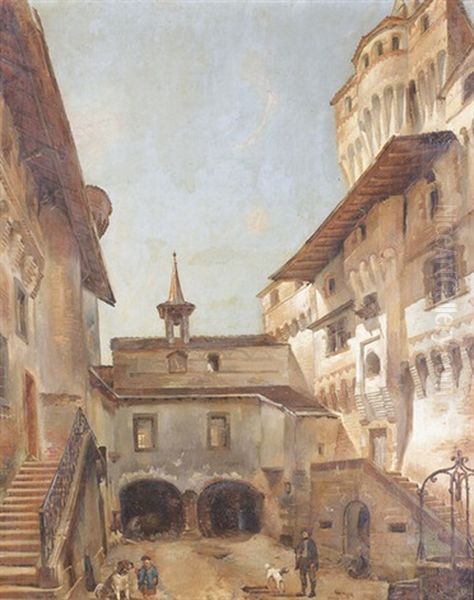 Sonniger Innenhof Eines Italienischen Palazzos Oil Painting by Francois Bonnet