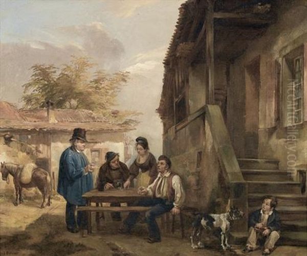 Hofansicht Mit Zechenden Bauern Oil Painting by Francois Bonnet