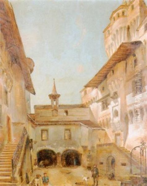 Sonniger Innenhof Eines Italienischen Palazzos Oil Painting by Francois Bonnet