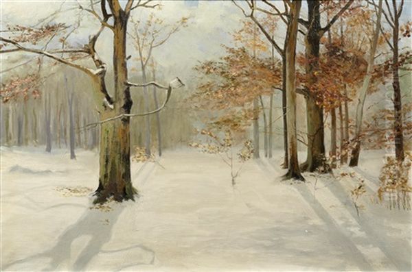 A Nor'easter; Wintry Wooded Wonderland (2 Works) Oil Painting by Leon Durand Bonnet