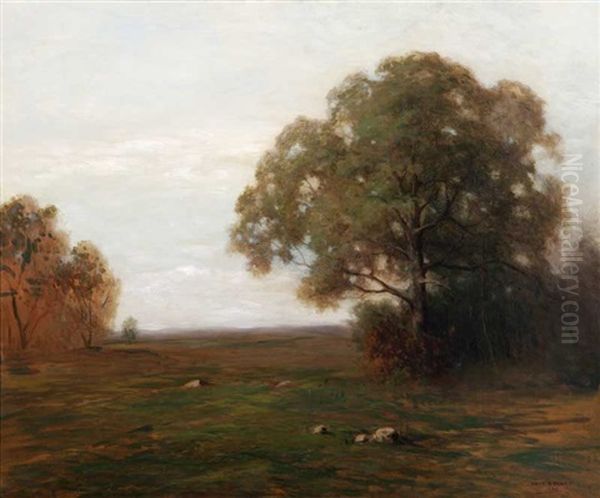 Autumn Trees In Landscape Oil Painting by Leon Durand Bonnet